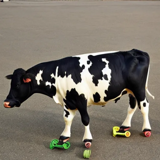Prompt: cow in a skateboard