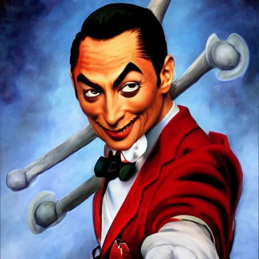 Prompt: ultra realistic pee wee herman as ryu from street fighter, painting by frank frazetta, 4 k, ultra realistic, highly detailed,