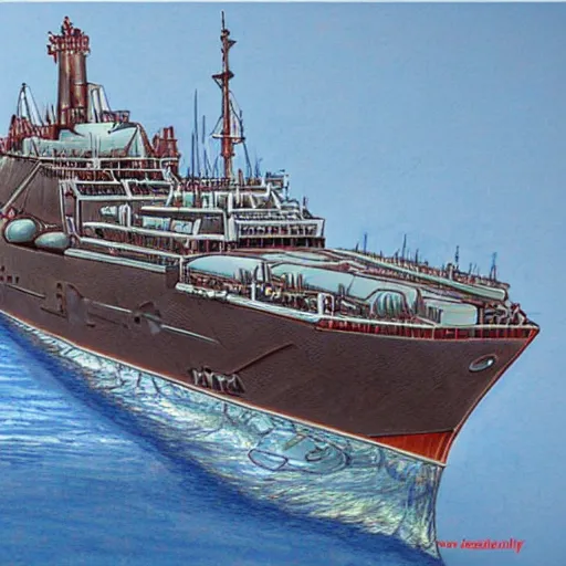 Prompt: Russian ship of the 22nd century very detailed drawing style, epic style