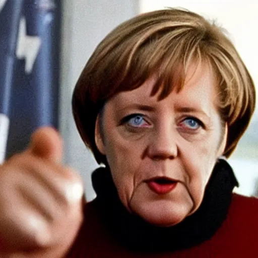 Image similar to Angela Merkel rapping in the movie 8 mile, movie still