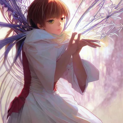 Image similar to Sakura from Cardcaptor Sakura facing absolute horror, fantasy, sharp focus, intricate, elegant, digital painting, artstation, matte, highly detailed, concept art, illustration, ambient lighting, art by ilya kuvshinov, artgerm, Alphonse mucha, and Greg Rutkowski