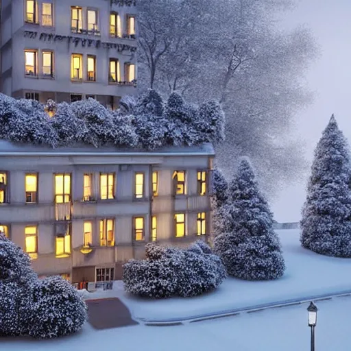 Prompt: a snow globe with a soviet apartment building in it, a computer rendering by leandro erlich, trending on cgsociety, retrofuturism, tesseract, isometric, physically based rendering