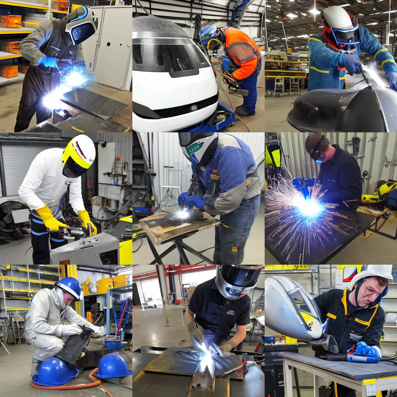 Prompt: man tig welds a grob115, maintenance, helmets, Lidl