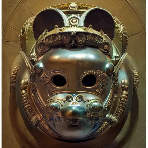 Image similar to beautiful sculpture of an ornate mechanical robot cat head, by annie swynnerton and diego rivera and nicholas roerich and jean delville, symbolist, dramatic lighting, god rays, elaborate geometric ornament, art brut, soft colors, smooth, sharp focus, extremely detailed, adolf wolfli and ( donato giancola )