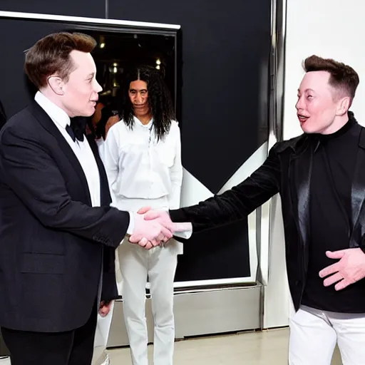 Prompt: Michael Jackson and Elon Musk shaking hands