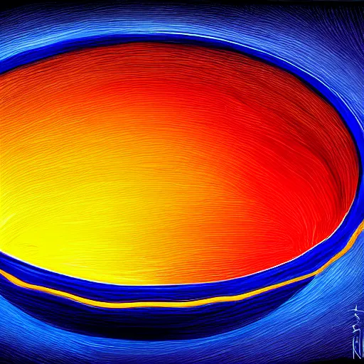 Prompt: boiling imagination in a bowl, ultra detailed, digital painting, dark blue, yellow, orange, red