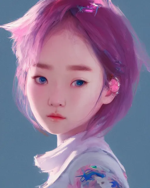 Prompt: Incredibly cute korean girl, pink hair, blue eyes by Nuri iyem, James gurney, James Jean, Greg Rutkowski, highly detailed, trending on artstation, artstationHD, artstationHQ, 4k, 8k