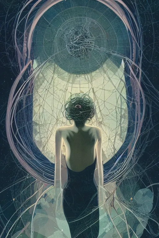 Image similar to poster artwork by Michael Whelan and Tomer Hanuka, Karol Bak of collective consciousness as imagined by Carl Jung, from scene from Tarkovsky, clean, simple illustration, nostalgic, domestic, full of details