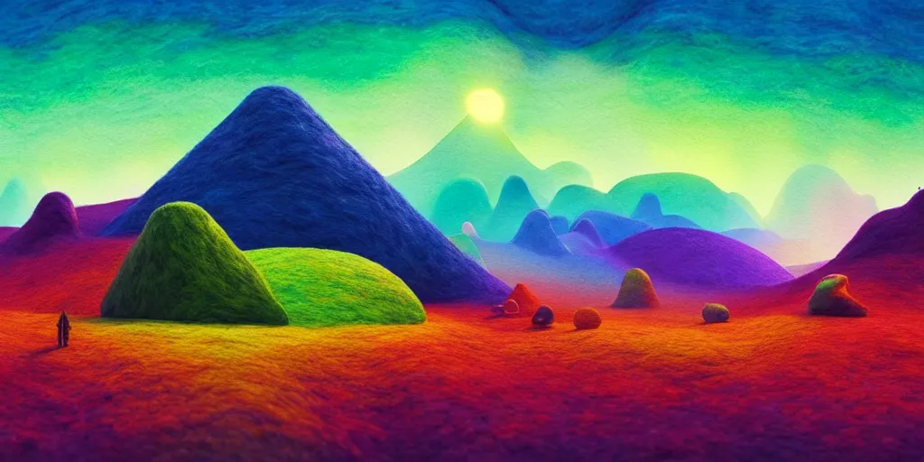 Prompt: an amazing orway landscapes glue and pva mountains, watercolor art, wool felting art, by beeple and kandinskiy, 4 k resolution, colorful, digital art