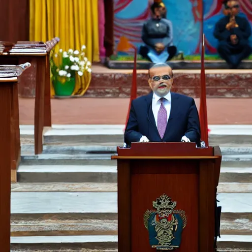 Prompt: prime minister cat addressing india from the podium, ani, sony a 7 r