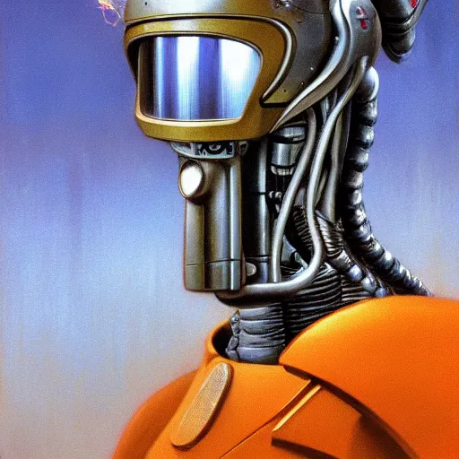 Prompt: portrait of robot with a moustache wearing french beret, exotic alien features, robotic enhancements, silver , desaturated, Tim Hildebrandt, Wayne Barlowe, Bruce Pennington, donato giancola, larry elmore, oil on canvas, masterpiece, trending on artstation, featured on pixiv, cinematic composition, dramatic pose, beautiful lighting, sharp, details, hyper-detailed, HD, HDR, 4K, 8K