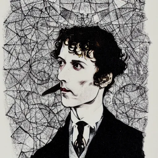 Image similar to sherlock holmes portrait, harry clarke,