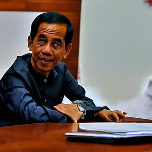 Image similar to Jokowi showing off wearing gshock watch in a meeting, photorealistic