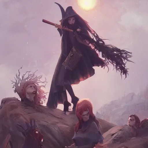 Image similar to a beautiful painting of witches reunion by greg rutkowski and zoe mozert trending on artstation