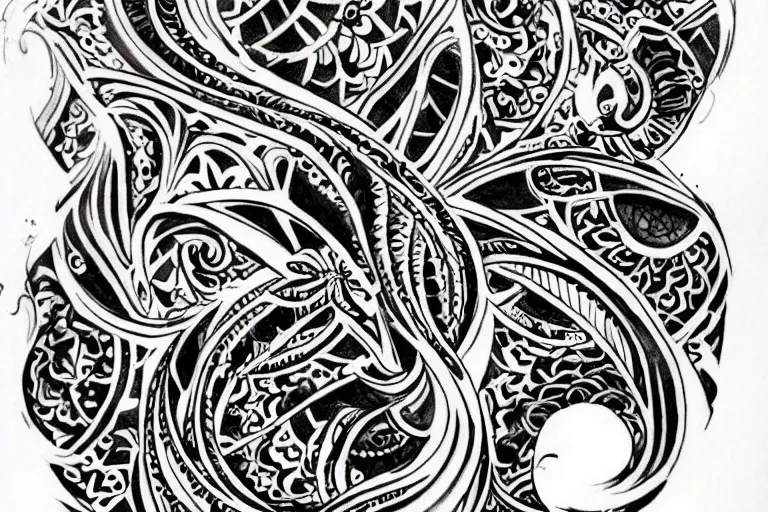 Prompt: tattoo black and white artistic henna pattern organic art nouveau highly detailed 4 k asymmetrical