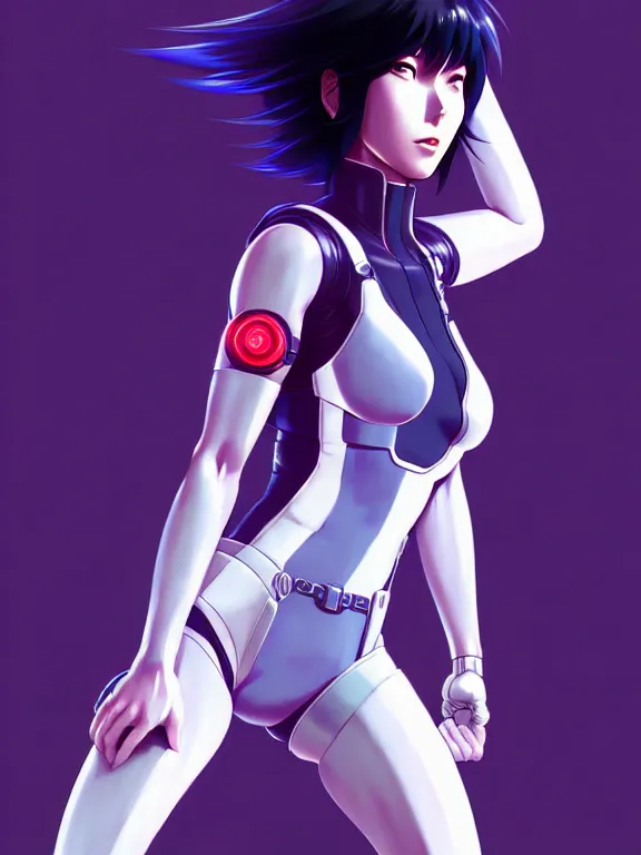 Image similar to a fullbody portrait of motoko kusanagi ghost in the shell, finely detailed features : : gits sac twenty forty five netflix : : by ilya kuvshinov, rossdraws, artgerm, sola digital arts, production ig, anti aliasing, raytracing : :