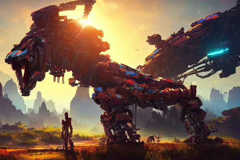 Image similar to tideripper machine mecanical creature robot of horizon forbidden west horizon zero dawn radiating a glowing aura global illumination ray tracing hdr fanart arstation by ian pesty and alena aenami artworks in 4 k