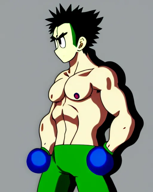 Image similar to anime art full body portrait of luigi bodybuilder character concept art, anime key visual of fight club, large eyes, finely detailed perfect face delicate features directed gaze, trending on pixiv fanbox, studio ghibli, extremely high quality artwork