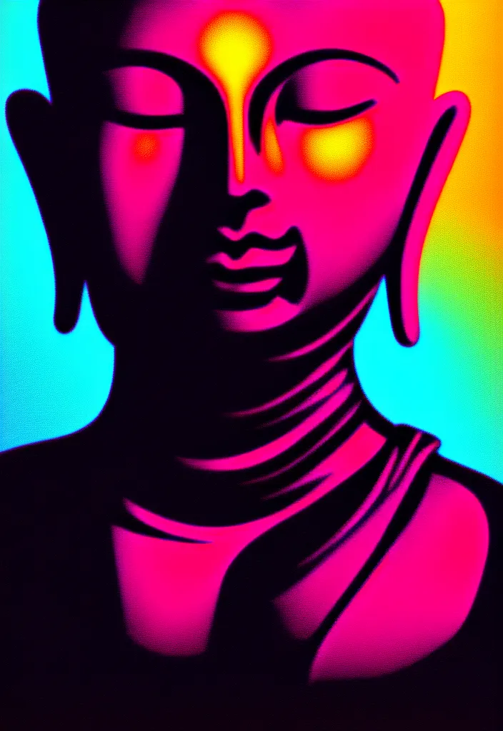 Digital Portrait Of Buddha, Cyberpunk, Glitchcore, 