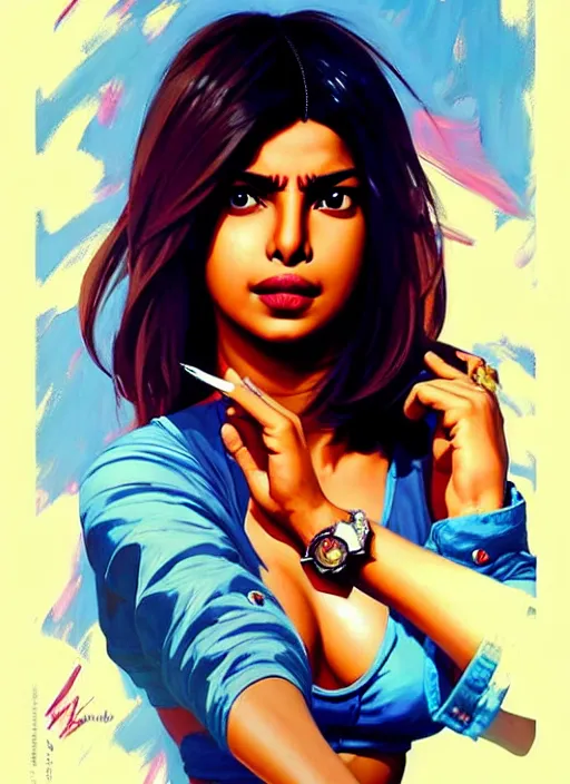 Prompt: priyanka chopra | | fine detail!! anime!! realistic shaded lighting!! poster by ilya kuvshinov katsuhiro otomo, magali villeneuve, artgerm, jeremy lipkin and michael garmash and rob rey, enjoy herself, no hands in frame