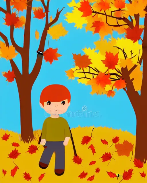 Image similar to autumn hillside boy hiking illustration light color