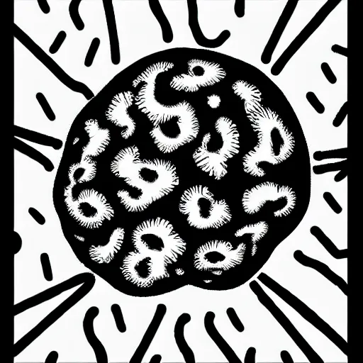 Prompt: a black brain inside of a white brain pattern, ink blot line art style, ray tracing, volumetric