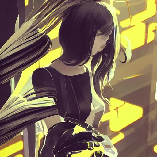 Image similar to luxury advertisement, white and yellow colors. highly detailed post-cyberpunk sci-fi close-up schoolirl in asian city in style of cytus and deemo, mysterious vibes, by Ilya Kuvshinov, by Greg Tocchini, nier:automata, set in half-life 2, beautiful with eerie vibes, very inspirational, very stylish, surrealistic, perfect digital art, mystical journey in strange world, bastion game