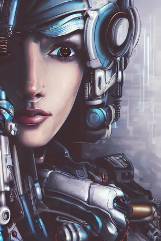 Image similar to a close - up portrait of a cyberpunk cyborg girl, by jean fouqet, rule of thirds