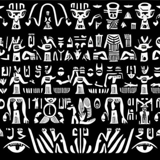 Prompt: evil black egyptian hieroglyphs on a black background, hidden eyes everywhere