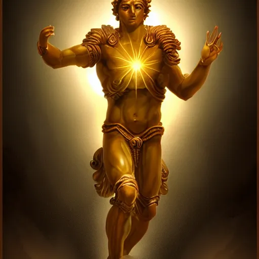 Image similar to four armed statue of the god of the sun, helios descending from olympus, four arms, holy light, artstation, concept art, smooth