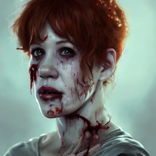 Image similar to portrait of molly ringwald as a zombie, 7 days to die zombie, fine art, award winning, intricate, elegant, sharp focus, cinematic lighting, highly detailed, digital painting, 8 k concept art, art by guweiz and z. w. gu, masterpiece, trending on artstation, 8 k