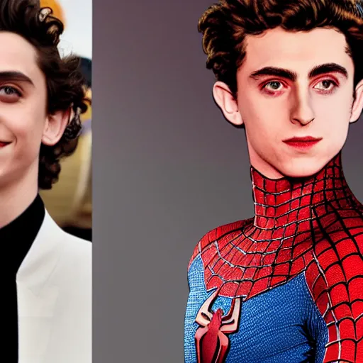 Image similar to timothee chalamet as spiderman