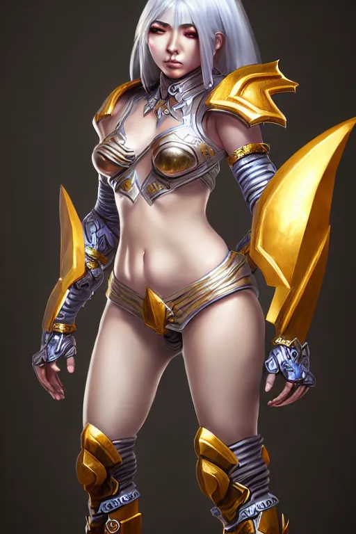 Prompt: sakimi chan, fantasy armor, detailed face, curvy, white skin, dynamic lighting, tony sart, unreal engine