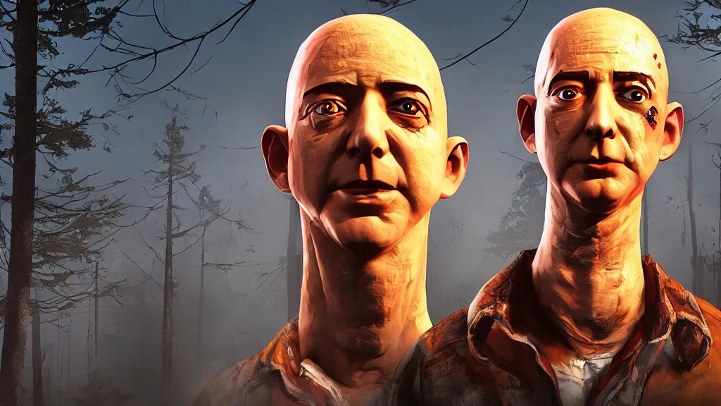 Image similar to Screenshot of Jeff Bezos as a survivor in Dead By Daylight