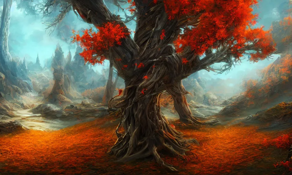 Image similar to autumn, digital art, concept art, fantasy art, highly detailed, hd wallpaper, artstation, deviantart, behance