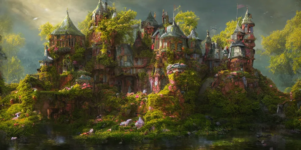 Image similar to a fairy castle, extremely detailed oil painting, unreal 5 render, fantasy digital art, octane render, beautiful composition, trending on artstation, award-winning photograph, masterpiece