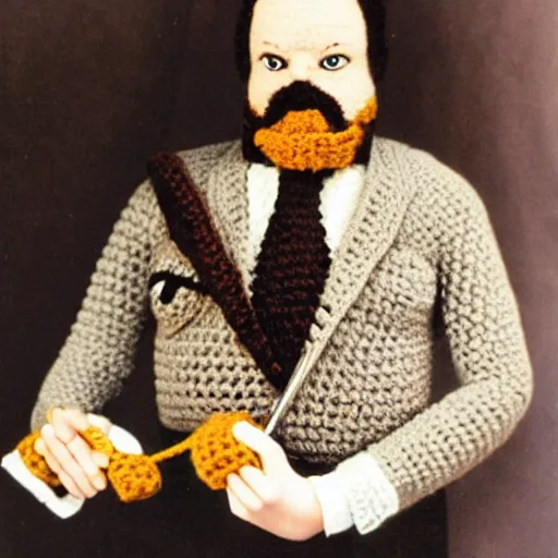 Prompt: A crocheting version of Orson Welles