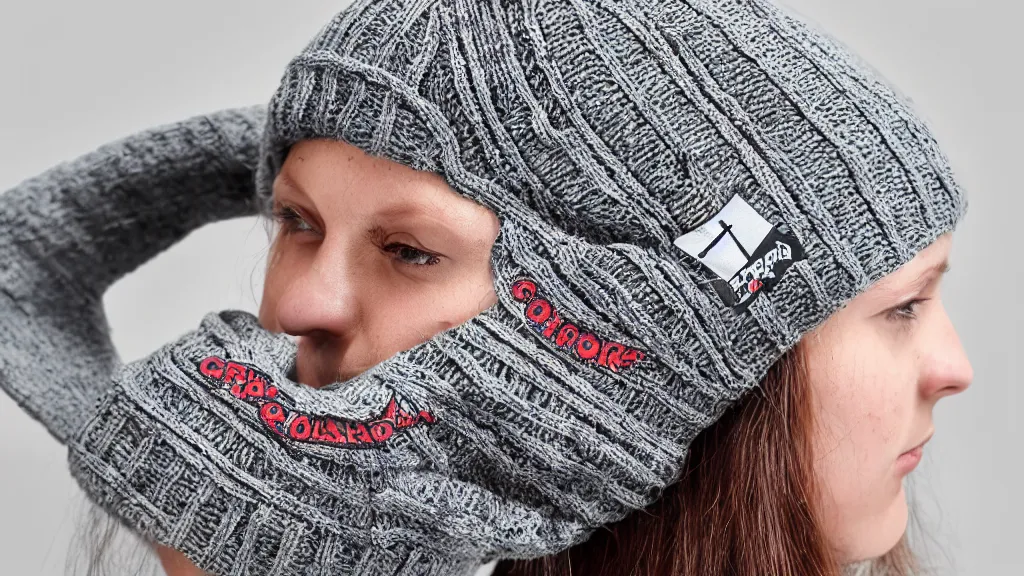 Prompt: cringecore scholastic irregular polygon beanie