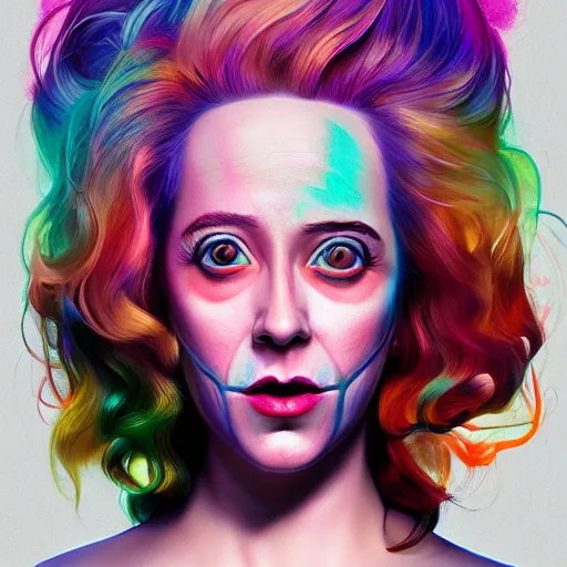 Image similar to hyperdetailed portrait of kristen schaal as delirium of the endless, colourful make up, the sandman, made by caravaggio stanley artgerm lau wlop rossdraws artstation cgsociety concept art cgsociety octane render