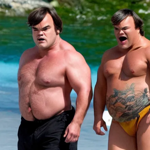 Prompt: jack black and the rock as a single portly buff man