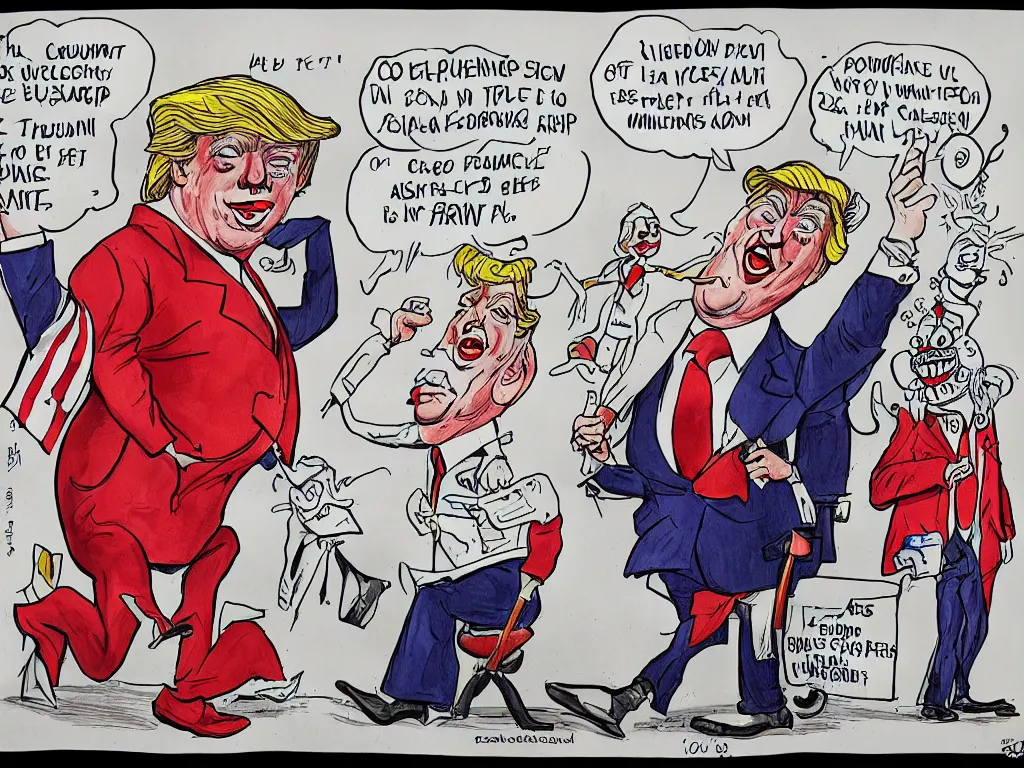 Prompt: political cartoon of trump as a clown, satire
