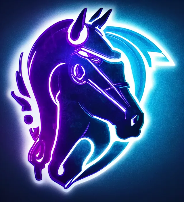 Image similar to studio beautiful cyberpunk esports horse logo for a horse!!!!!! studio level special effects and particles, intricate!!!!! professional, global illumination, clean, minimalistic, hyperdetailed, epic