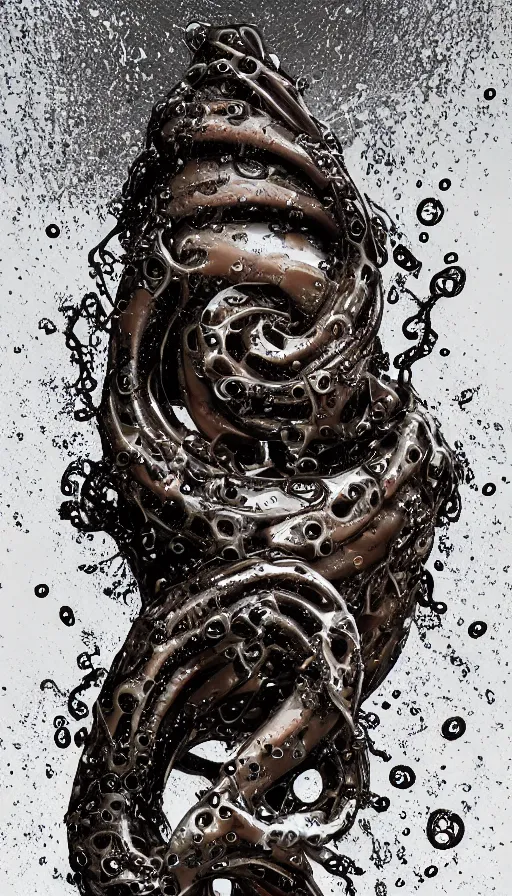 Prompt: a single biomechanical tentacle, dripping, wet, shiny, horror art, very beautiful!! octane render, 8k, hyper realistic