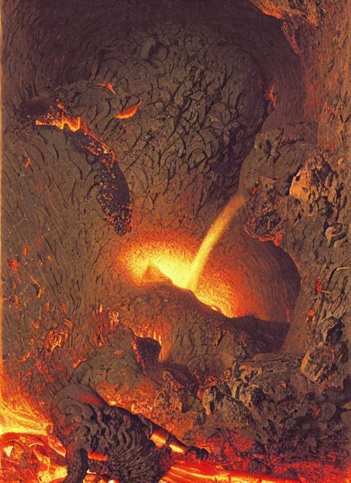 Prompt: giant louse in lava cave, explosions, lava flows, dynamic action, by lawrence alma tadema and zdzislaw beksinski and norman rockwell and jack kirby and tom lovell and greg staples, arstation creature concept