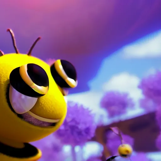 Image similar to cute bee at bee university, photorealistic, octane render, rtx, hdr, unreal engine, digital art widescreen 8 k, studio ghibli, disney, wlop