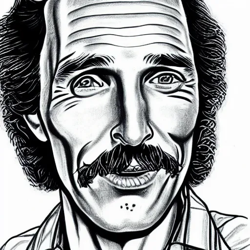 Image similar to a portrait drawing of Mathew McConaughey drawn by Robert Crumb