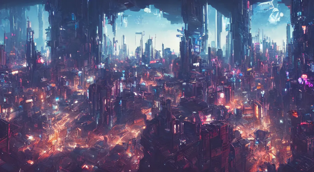 Prompt: a Stunning 3d painting of A cyberpunk city on the universe by gerg rutkowski and Daniel Romanovsky,epic lighting,beautiful sky,Retro colour,hyper detailed,Super realistic,cinematic,sci fi art,Masterpieces,8K Resolution