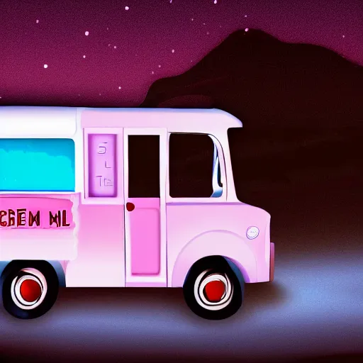 Prompt: ice cream truck at nighttime