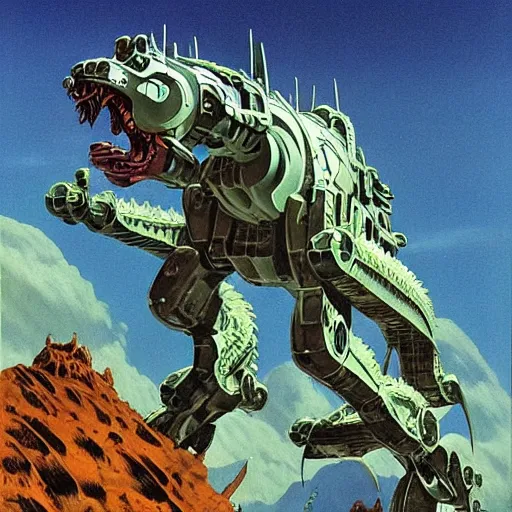 Image similar to Magnificent mecha-dragon hybrid by Roger Dean, by Dean Ellis, surrealism, mecha, dragon , horse