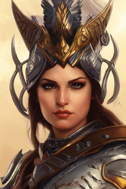 Image similar to amazon valkyrie athena, d & d, fantasy, portrait, highly detailed, headshot, digital painting, trending on artstation, concept art, sharp focus, illustration, art by artgerm and greg rutkowski and magali villeneuve